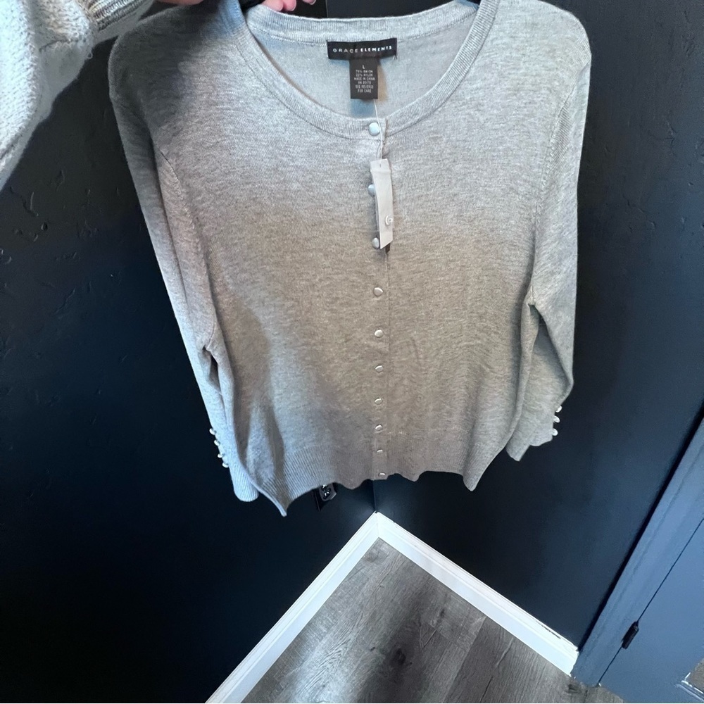 Grace Elements Cardigan - New Women | Color: Grey | Size: L office, casual,party - Picture 8 of 10